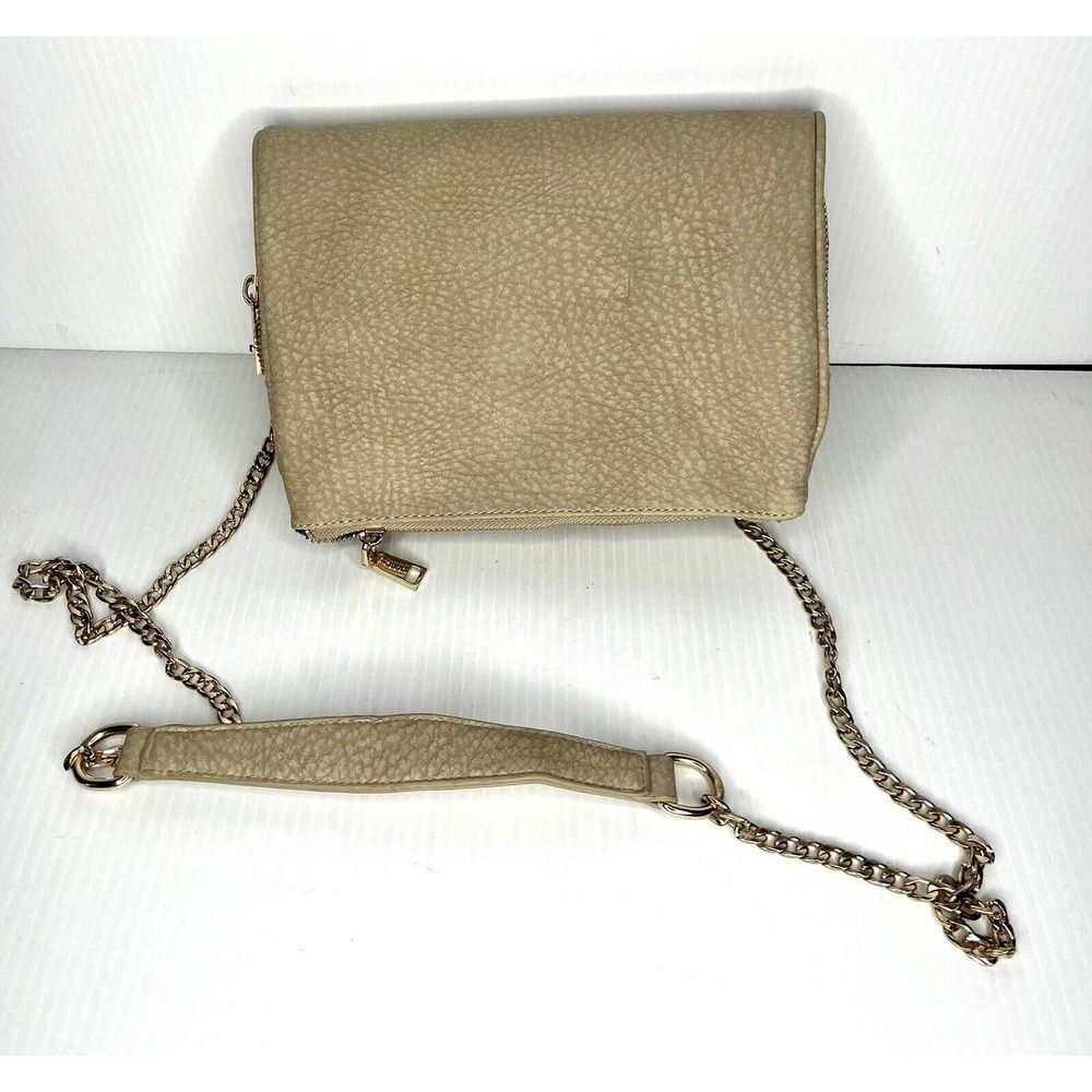 Beige Vegan Leather Street Level Cross Body Bag Flap Fold Chain Strap